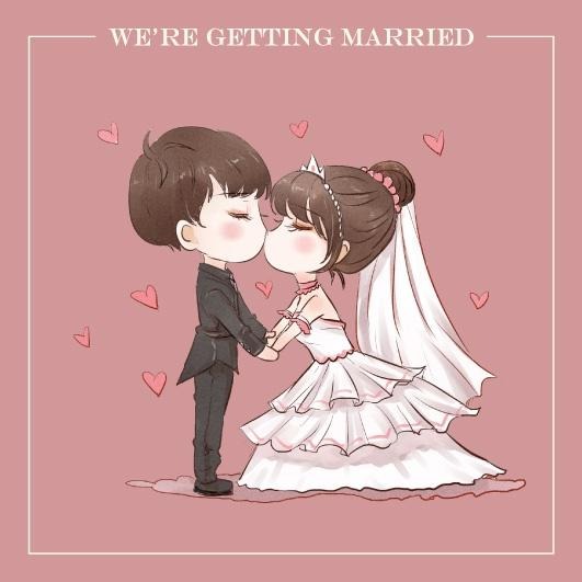 囍餅謝卡-文青粉婚紗Q版插畫(可選插圖) 9x9cm 客製婚禮謝卡 結婚謝卡 婚紗謝卡 插畫謝卡 謝卡 雙面印刷-細節圖5