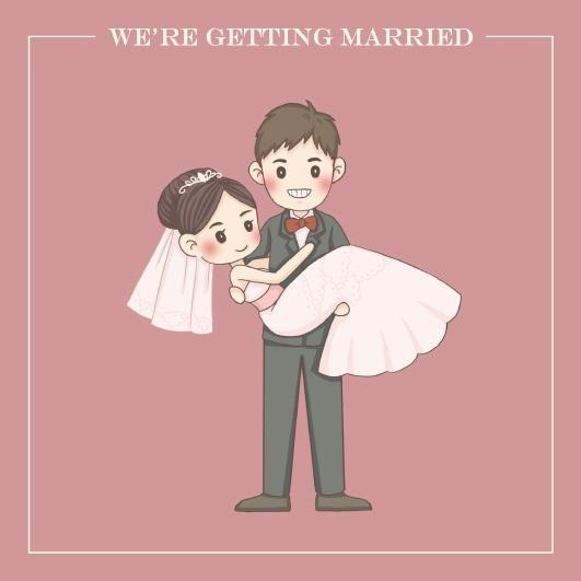 囍餅謝卡-文青粉婚紗Q版插畫(可選插圖) 9x9cm 客製婚禮謝卡 結婚謝卡 婚紗謝卡 插畫謝卡 謝卡 雙面印刷-細節圖7