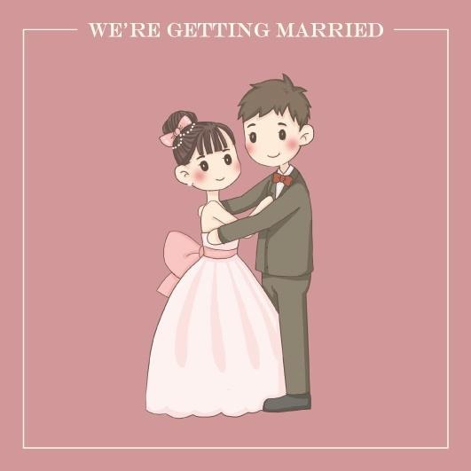 囍餅謝卡-文青粉婚紗Q版插畫(可選插圖) 9x9cm 客製婚禮謝卡 結婚謝卡 婚紗謝卡 插畫謝卡 謝卡 雙面印刷-細節圖8