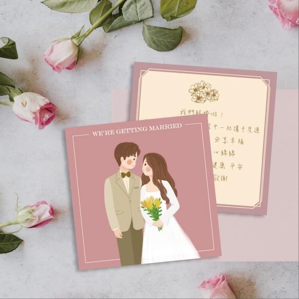 囍餅謝卡-文青婚紗插畫謝卡 (任選款式) 結婚 9x9cm 客製婚禮謝卡 結婚謝卡 婚紗謝卡 插畫謝卡 謝卡 雙面印刷-細節圖2