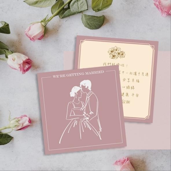 囍餅謝卡-文青婚紗插畫謝卡 (任選款式) 結婚 9x9cm 客製婚禮謝卡 結婚謝卡 婚紗謝卡 插畫謝卡 謝卡 雙面印刷-細節圖3