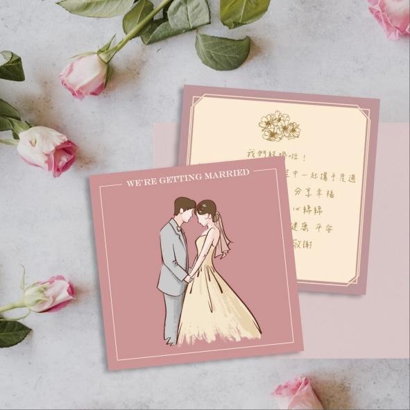 囍餅謝卡-文青婚紗插畫謝卡 (任選款式) 結婚 9x9cm 客製婚禮謝卡 結婚謝卡 婚紗謝卡 插畫謝卡 謝卡 雙面印刷-細節圖4