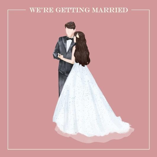囍餅謝卡-文青婚紗插畫謝卡 (任選款式) 結婚 9x9cm 客製婚禮謝卡 結婚謝卡 婚紗謝卡 插畫謝卡 謝卡 雙面印刷-細節圖9