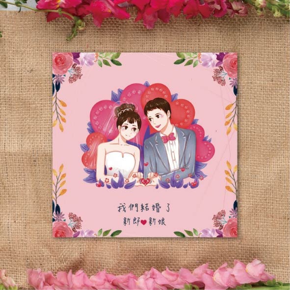 設計款插畫喜餅謝卡 9x9cm 客製婚禮謝卡 結婚謝卡 婚紗謝卡 插畫謝卡 謝卡 雙面印刷-規格圖9