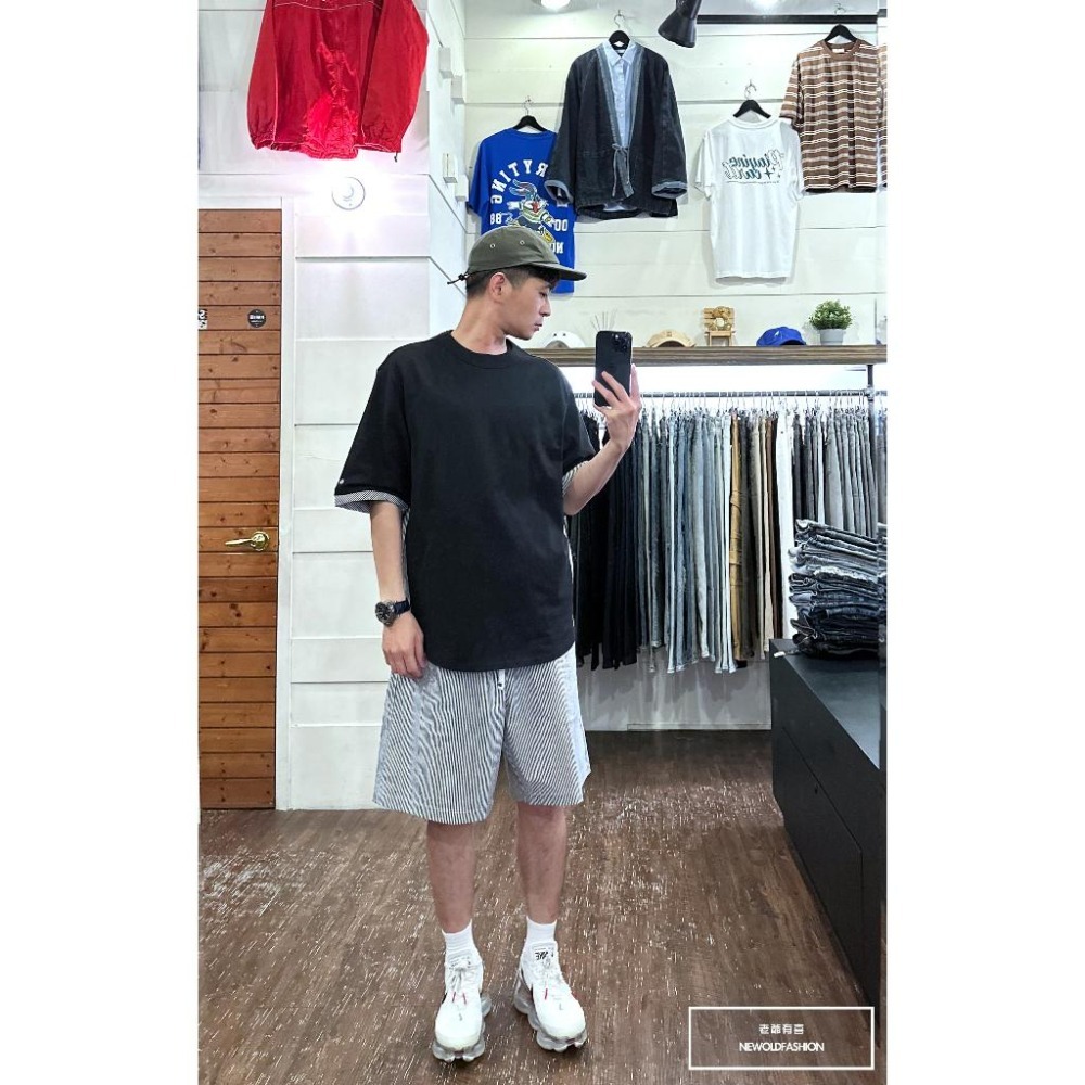 『新品上市』重磅條紋側拼接短T(NOF23032482)-黑-細節圖2