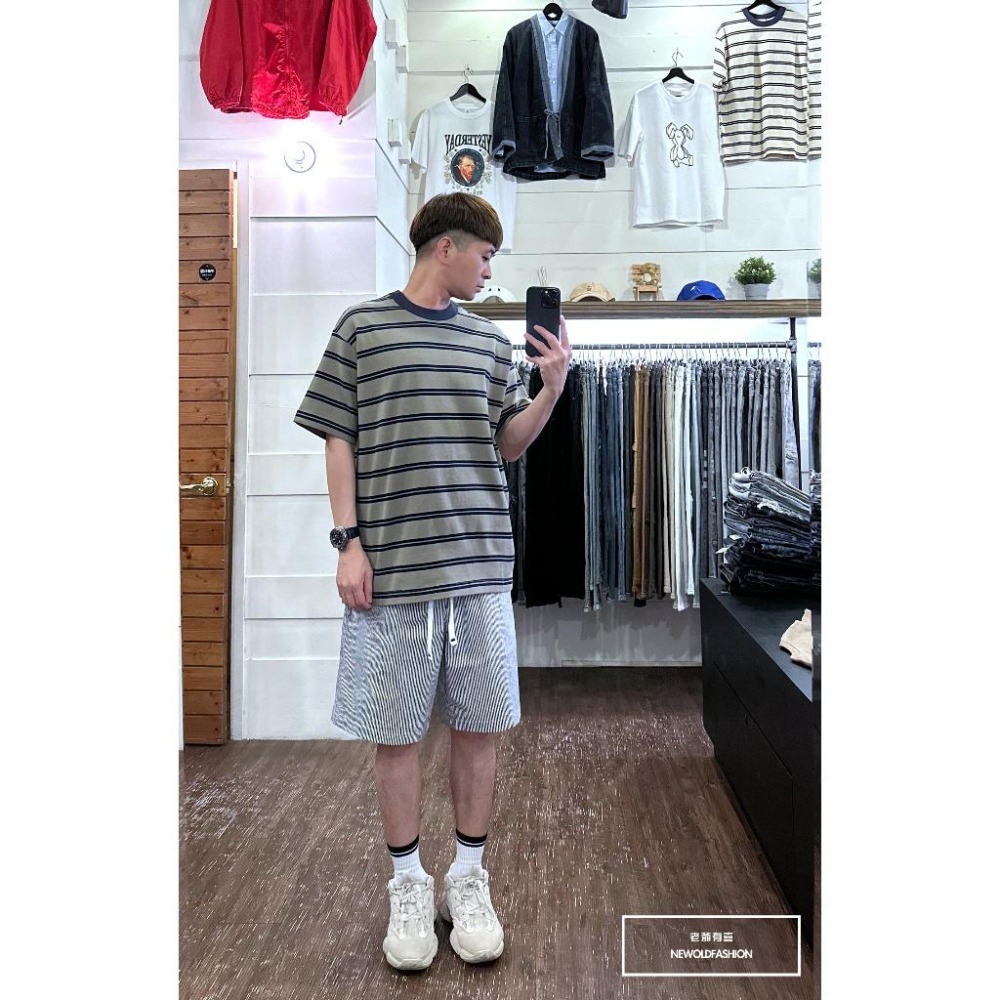 『新品上市』重磅藍條紋滾邊短T(NOF23032487)-綠-細節圖2