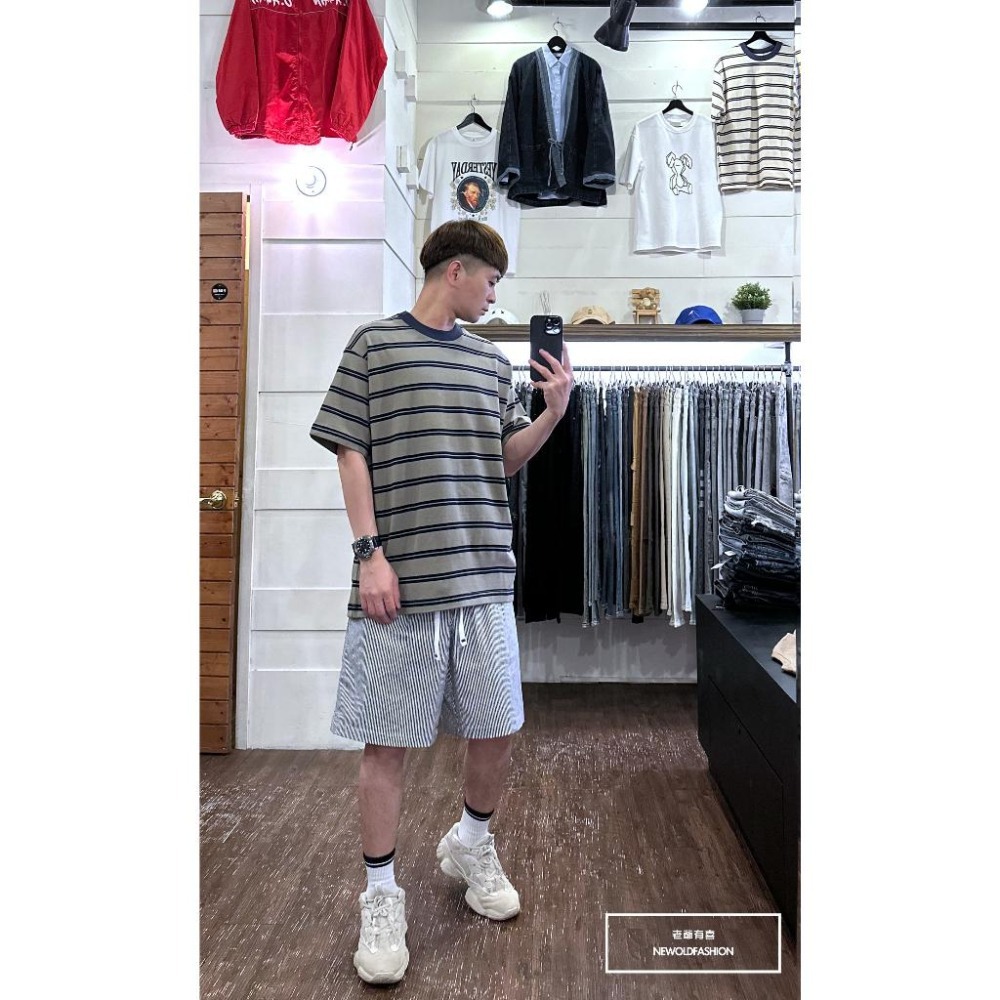 『新品上市』重磅藍條紋滾邊短T(NOF23032487)-綠-細節圖5