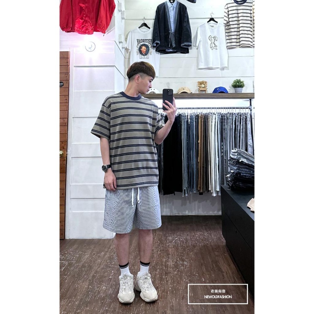 『新品上市』重磅藍條紋滾邊短T(NOF23032487)-綠-細節圖7
