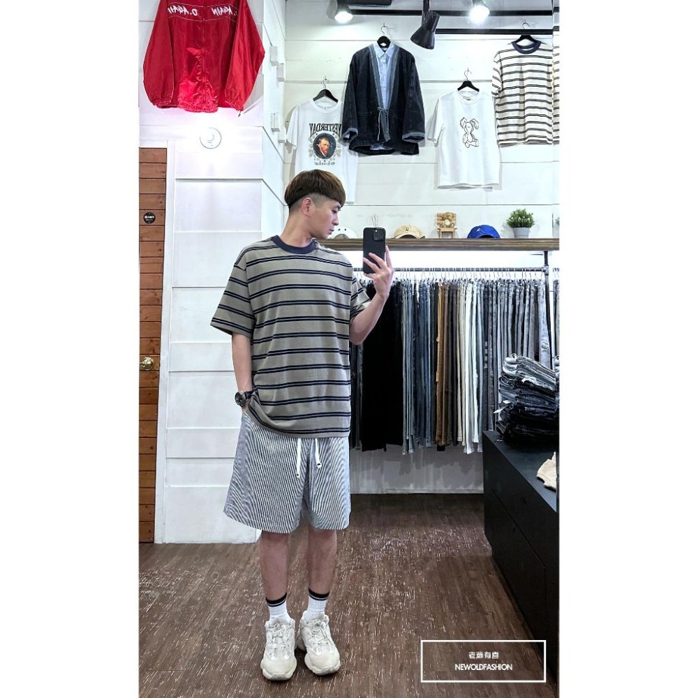 『新品上市』重磅藍條紋滾邊短T(NOF23032487)-綠-細節圖8