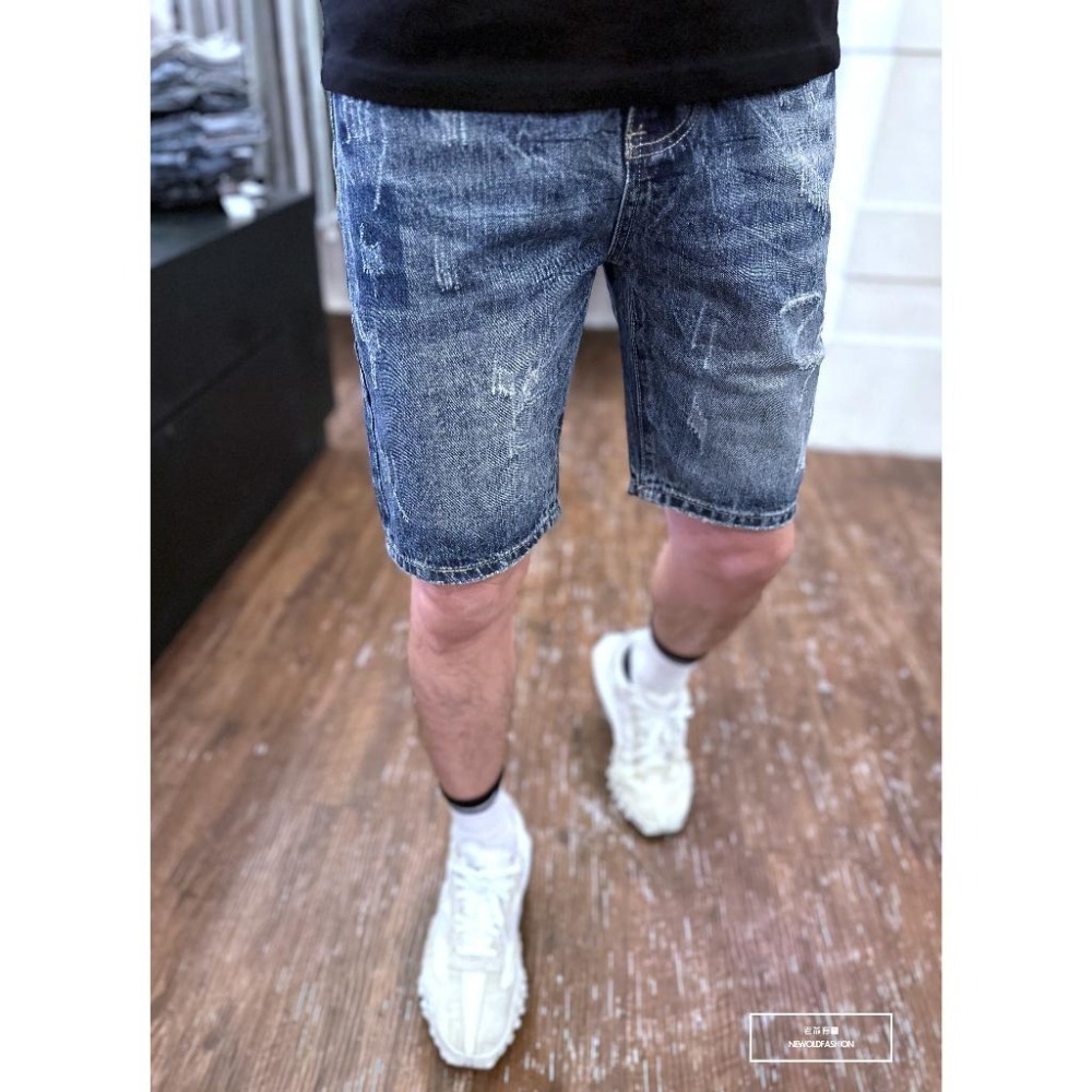 『新品上市』重磅藍印Z貓抓牛仔短褲 素色短褲 微刷破 日系 阿美咔嘰 牛仔褲 工裝 短褲 五分褲(NOF2303102)-細節圖4