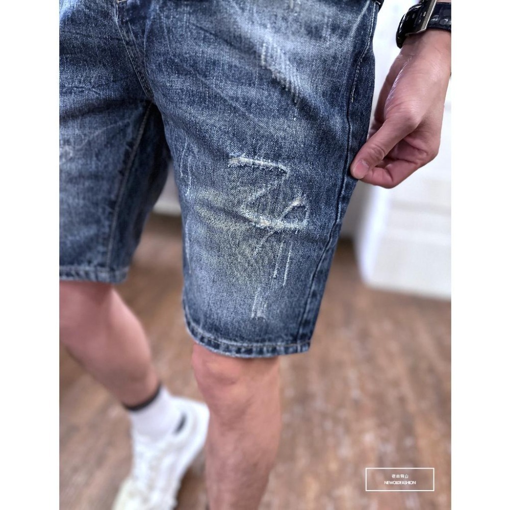 『新品上市』重磅藍印Z貓抓牛仔短褲 素色短褲 微刷破 日系 阿美咔嘰 牛仔褲 工裝 短褲 五分褲(NOF2303102)-細節圖5