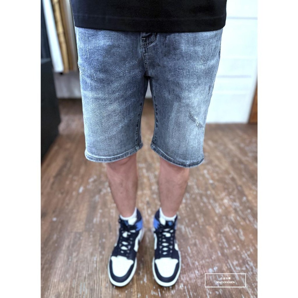『新品上市』重磅抓痕微刷牛仔短褲 彈性牛仔 仿舊水洗 日系 阿美咔嘰 五分褲 牛仔褲 男生短褲(NOF23041872)-細節圖2