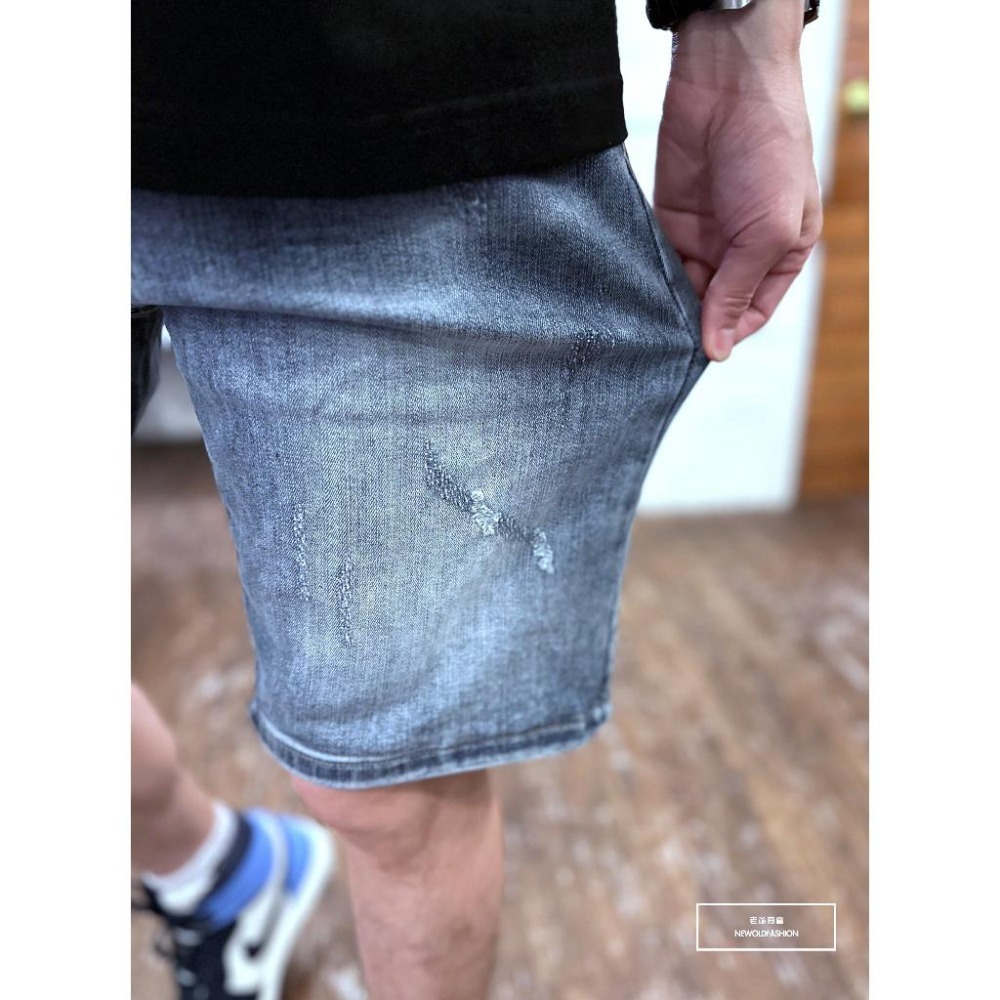 『新品上市』重磅抓痕微刷牛仔短褲 彈性牛仔 仿舊水洗 日系 阿美咔嘰 五分褲 牛仔褲 男生短褲(NOF23041872)-細節圖3