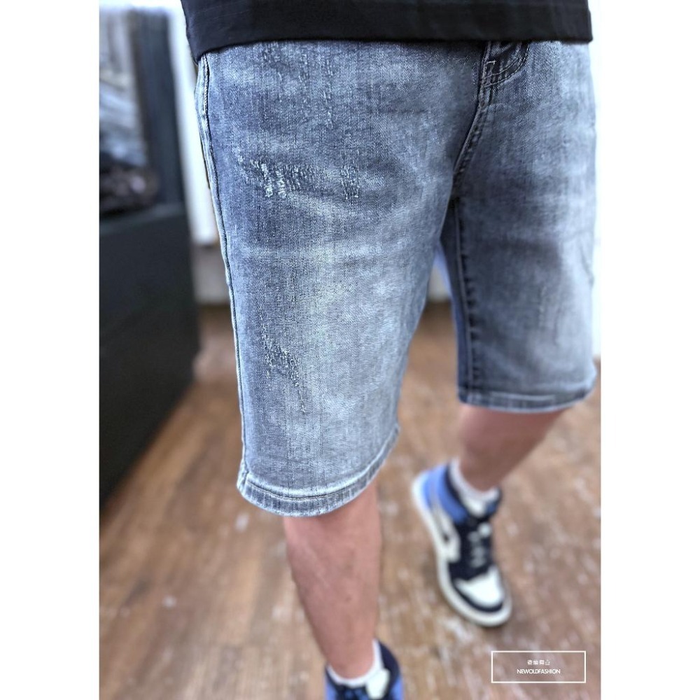 『新品上市』重磅抓痕微刷牛仔短褲 彈性牛仔 仿舊水洗 日系 阿美咔嘰 五分褲 牛仔褲 男生短褲(NOF23041872)-細節圖4