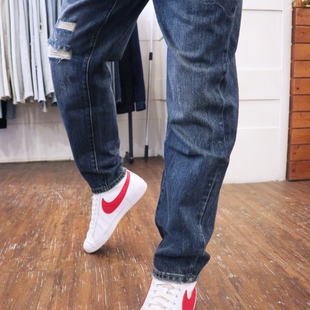 『新品上市』重磅框線刷破黃條補丁中直筒褲(NOF2009911)-細節圖3