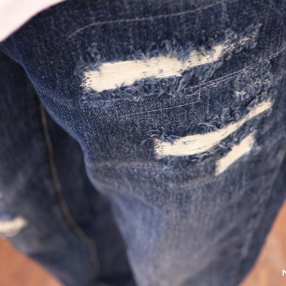 『新品上市』重磅框線刷破黃條補丁中直筒褲(NOF2009911)-細節圖5