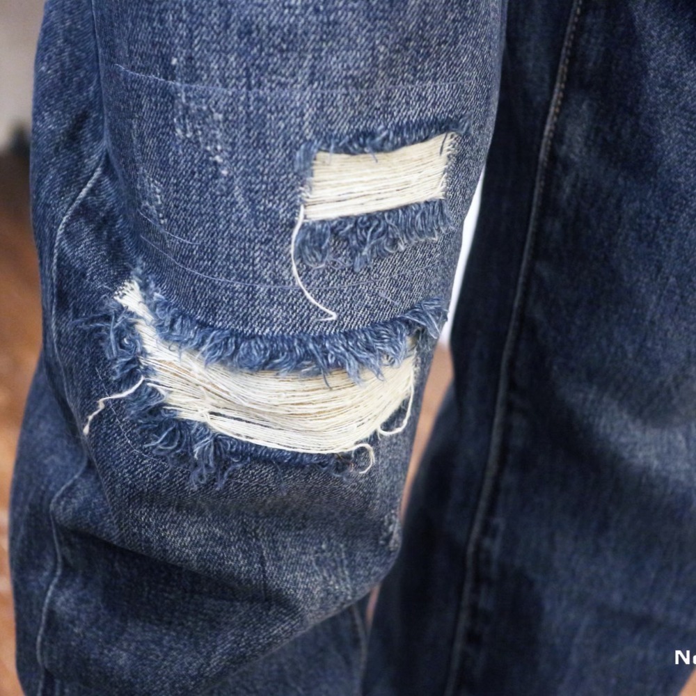 『新品上市』重磅框線刷破黃條補丁中直筒褲(NOF2009911)-細節圖8