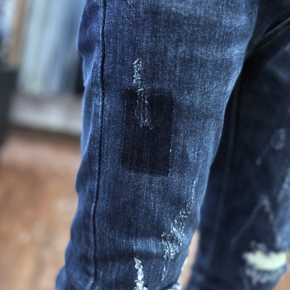 『新品上市』重磅藍印ㄑ字抓痕破壞小直筒牛仔褲(NOF23042306)-細節圖5