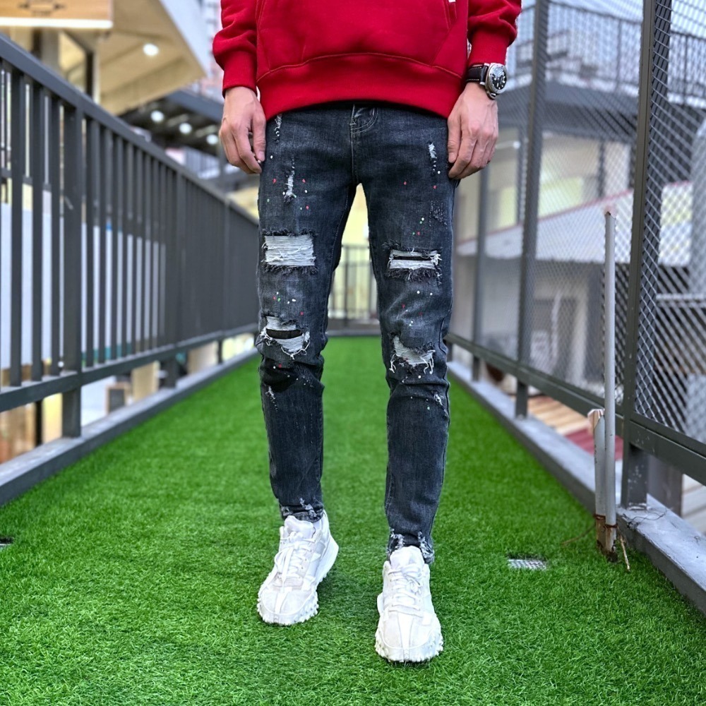 『新品上市』重磅潑漆破壞四洞補丁小直筒(NOF22093656)-細節圖3