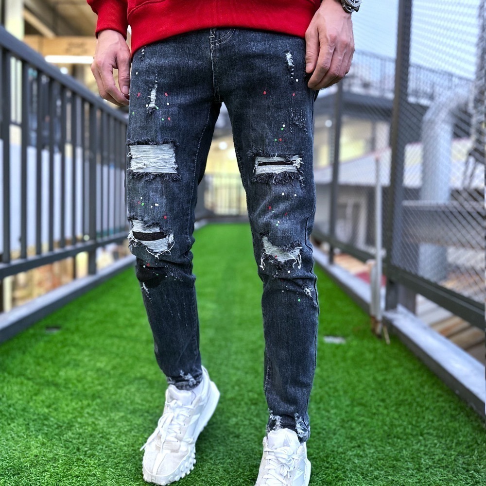 『新品上市』重磅潑漆破壞四洞補丁小直筒(NOF22093656)-細節圖4