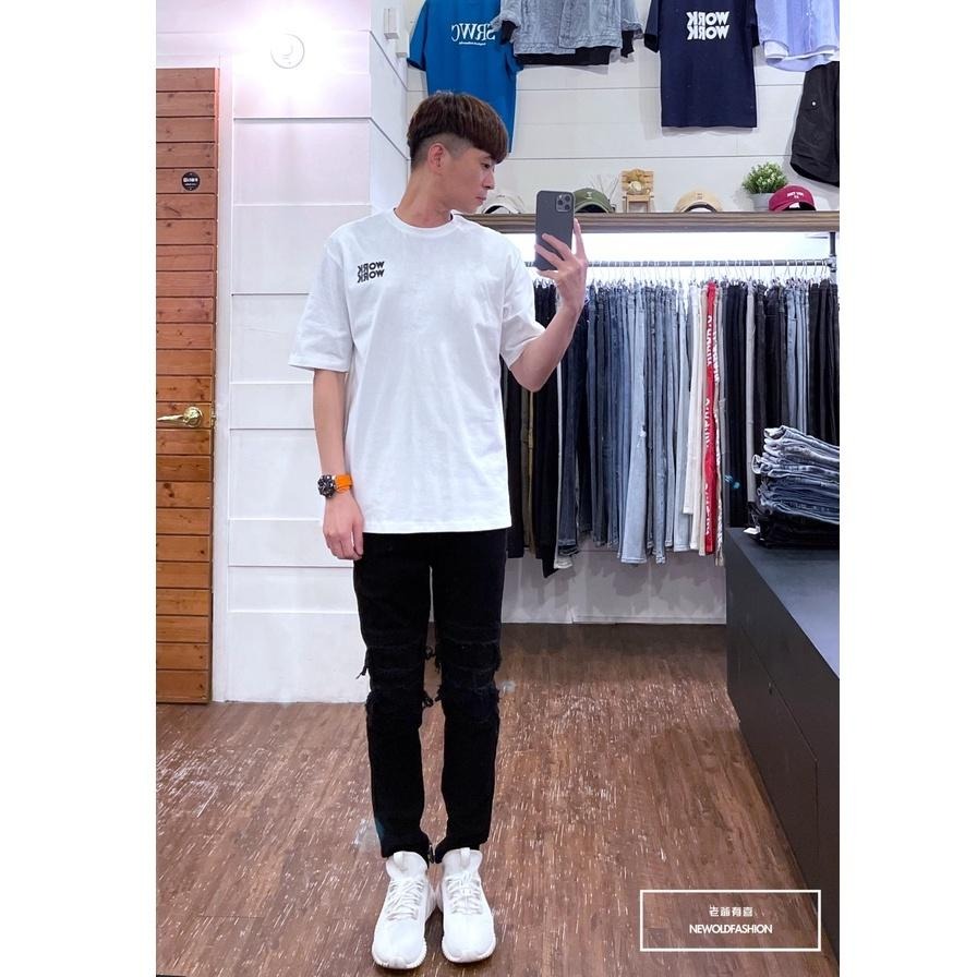 『老爺有喜』重磅闇黑波浪紋補丁小直筒褲 機車褲 彈性牛仔 破褲 顯瘦修身窄管 補丁破壞牛仔褲(NOF22033106)-細節圖8