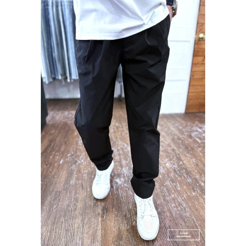 『新品上市』重磅後鬆緊打摺休閒褲 打褶 折線 彈性透氣涼感 正式 西裝褲 日系 韓系(NOF230688052)-黑