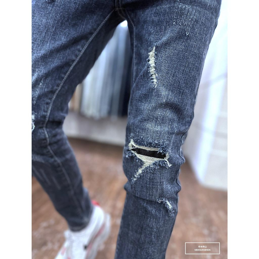 『新品上市』重磅貓抓多破壞小直筒牛仔褲(NOF23043658)-細節圖2