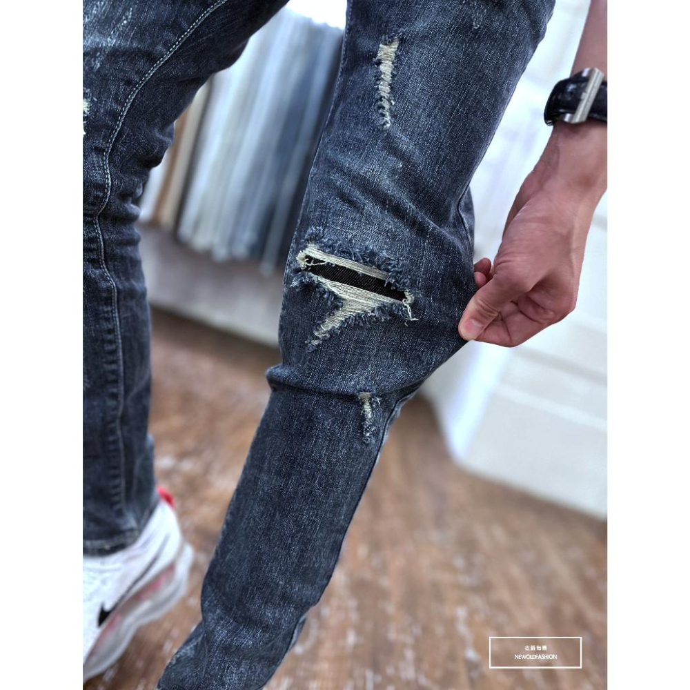 『新品上市』重磅貓抓多破壞小直筒牛仔褲(NOF23043658)-細節圖5
