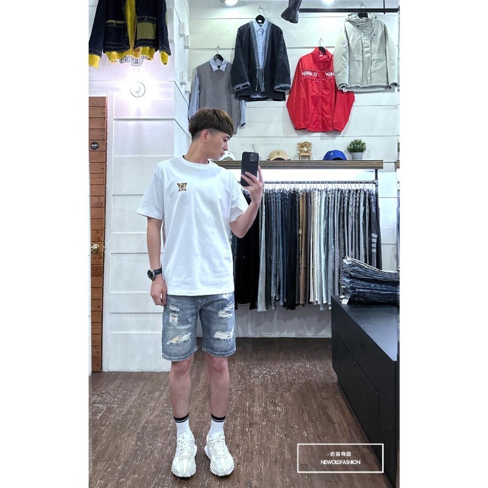 『新品上市』重磅民族風補丁破壞牛仔短褲 破壞抽鬚 日系 阿美咔嘰 五分褲 牛仔褲 男生短褲(NOF2303950)-細節圖2