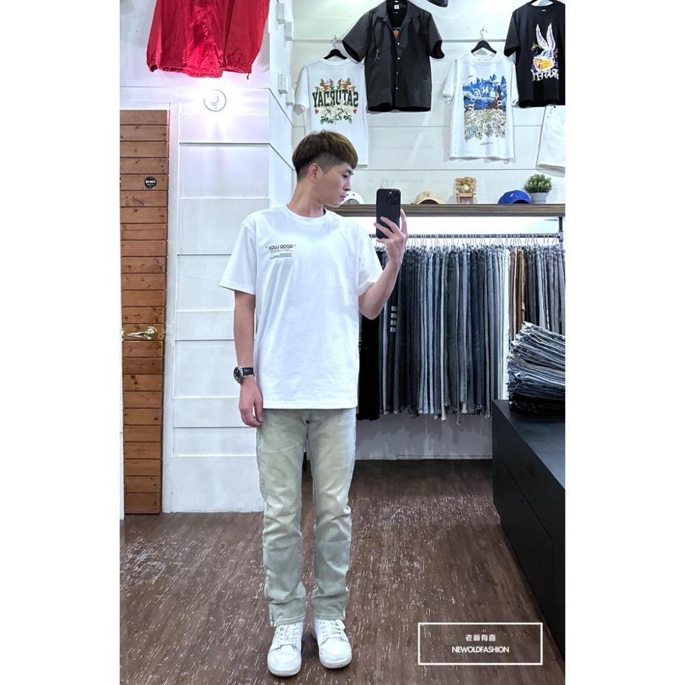 『新品上市』重磅復古素面側拉鍊中直筒 素色丹寧 仿舊水洗刷色 牛仔破褲 彈性極佳 男生牛仔褲(NOF2306L670)-細節圖4