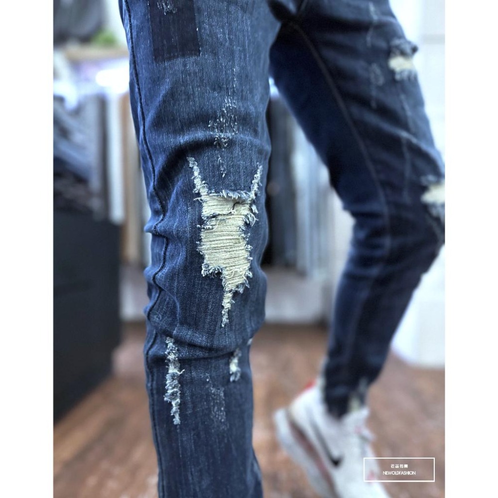 『新品上市』重磅藍印ㄑ字抓痕破壞小直筒牛仔褲(NOF23042306)-細節圖2
