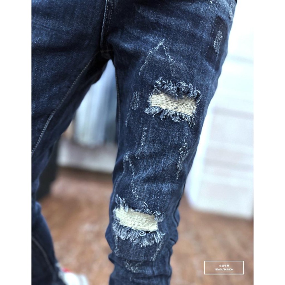 『新品上市』重磅藍印ㄑ字抓痕破壞小直筒牛仔褲(NOF23042306)-細節圖3