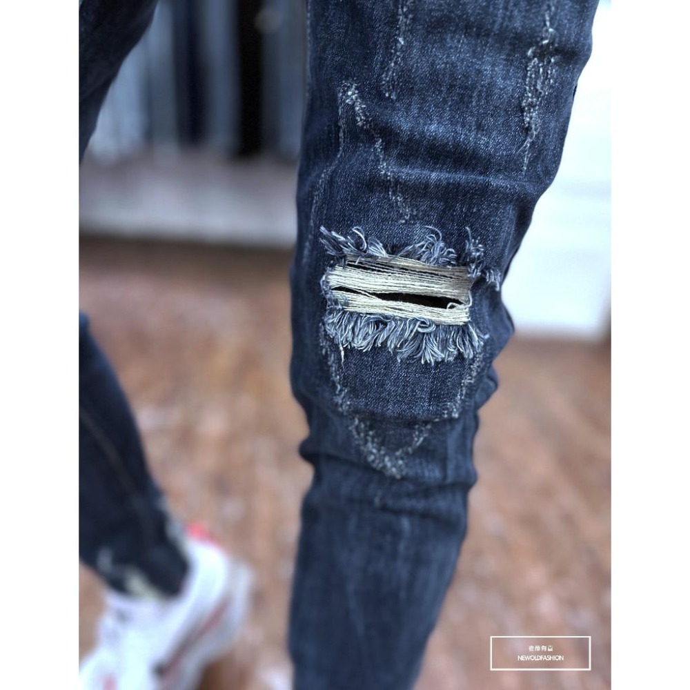 『新品上市』重磅藍印ㄑ字抓痕破壞小直筒牛仔褲(NOF23042306)-細節圖7