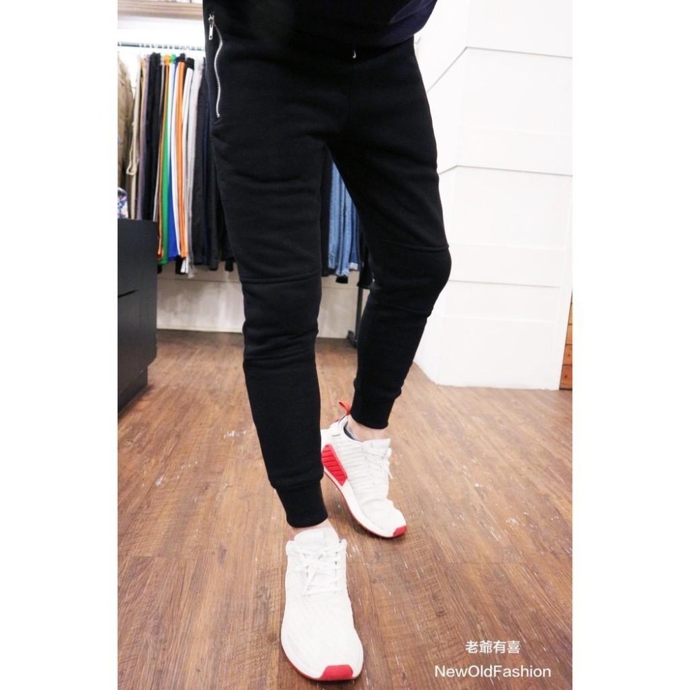 『老爺有喜』 重磅3D立體剪裁雙側拉鍊厚刷毛棉褲 -黑-細節圖2