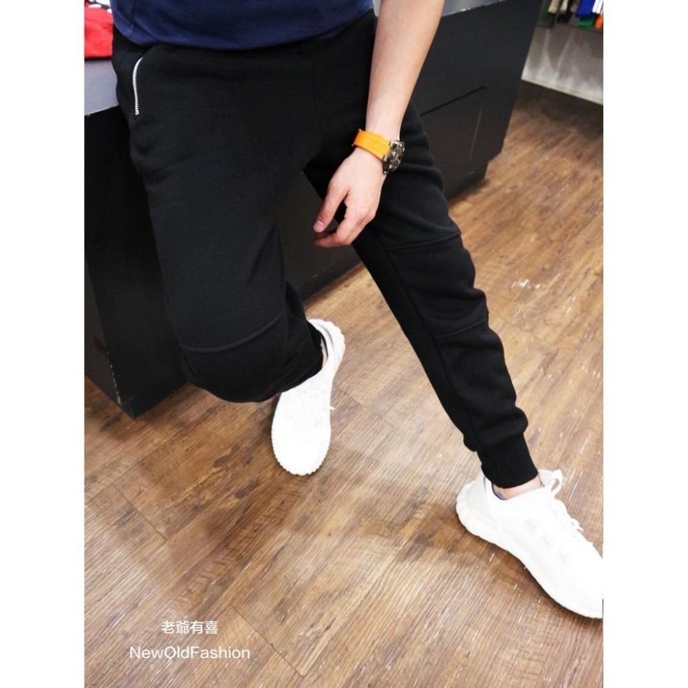 『老爺有喜』 重磅3D立體剪裁雙側拉鍊厚刷毛棉褲 -黑-細節圖4