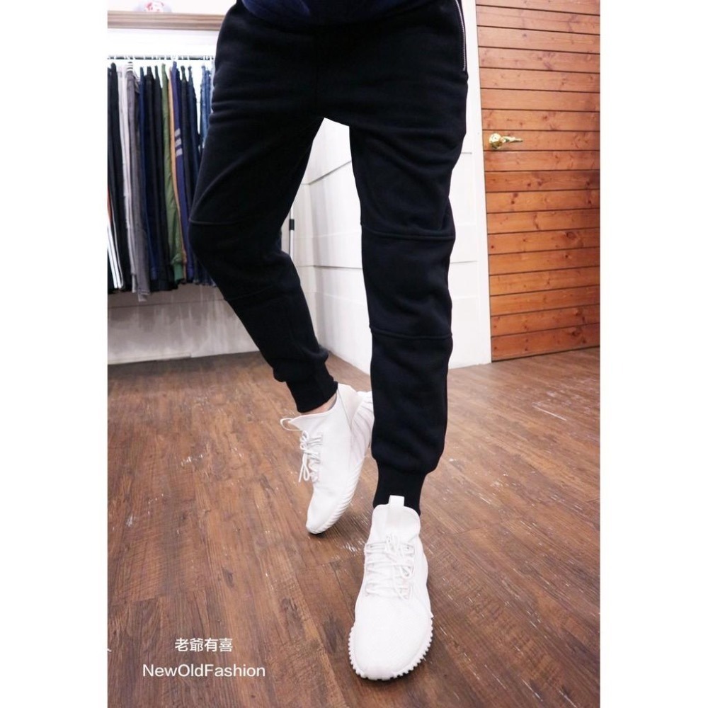 『老爺有喜』 重磅3D立體剪裁雙側拉鍊厚刷毛棉褲 -黑-細節圖5