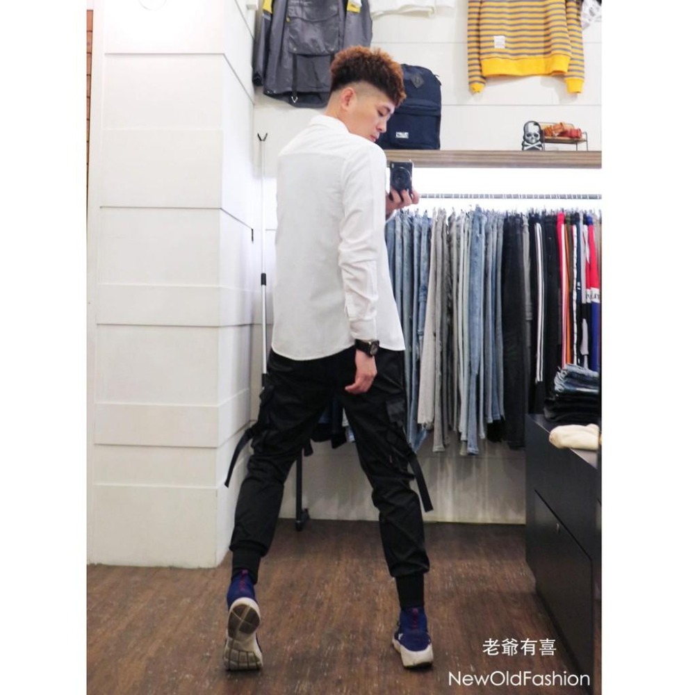 『老爺有喜』重磅素色反折格紋袖襯衫-白-細節圖3