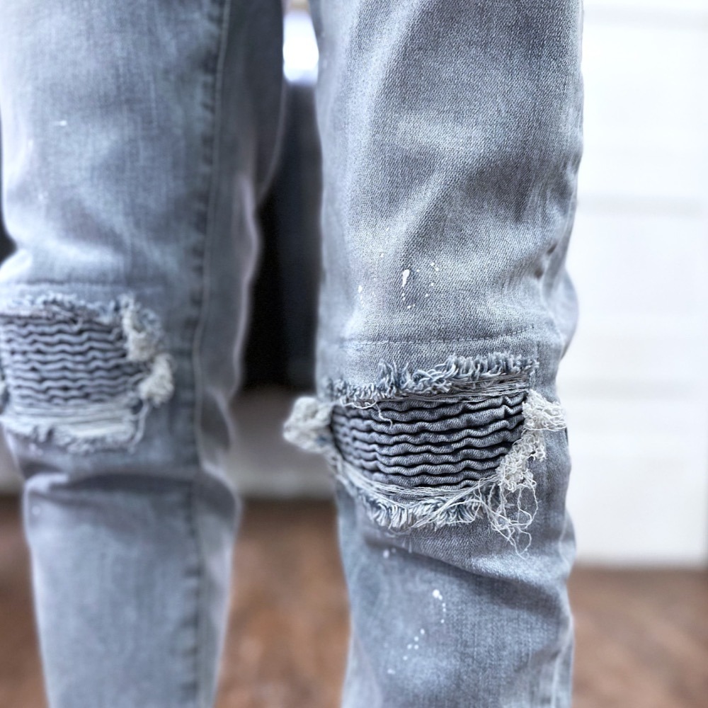 『新品上市』重磅潑墨波浪補丁側拉鍊小直筒(NOF2212221)-細節圖2