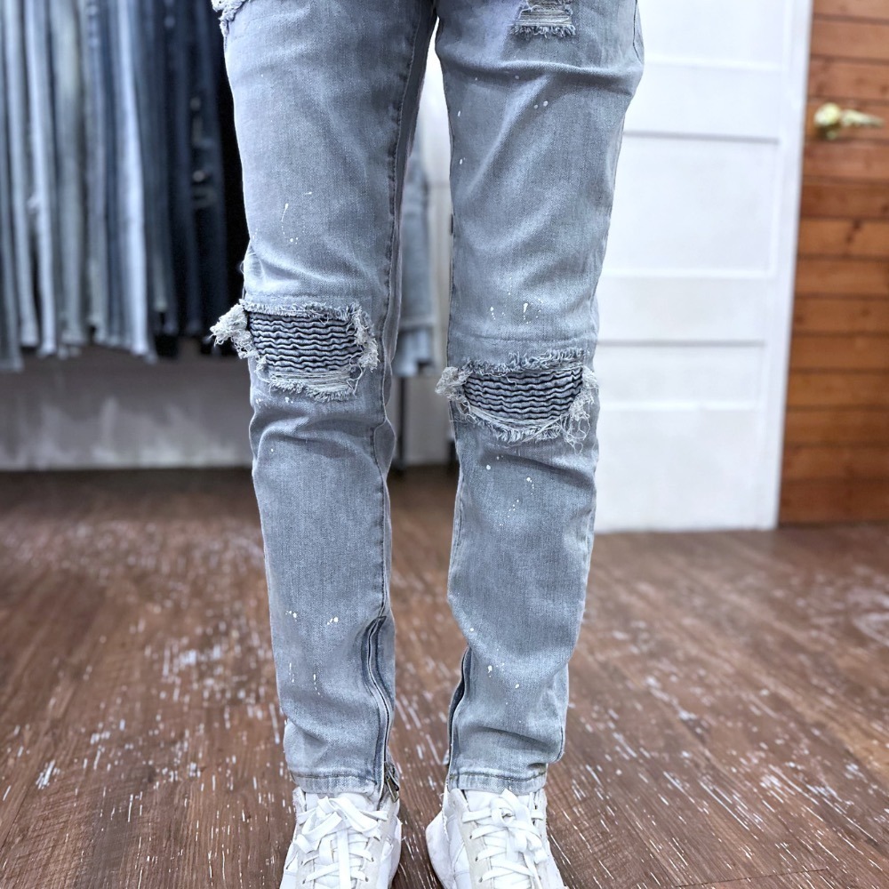 『新品上市』重磅潑墨波浪補丁側拉鍊小直筒(NOF2212221)-細節圖3