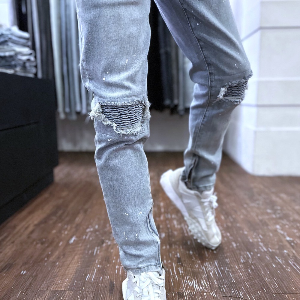 『新品上市』重磅潑墨波浪補丁側拉鍊小直筒(NOF2212221)-細節圖6