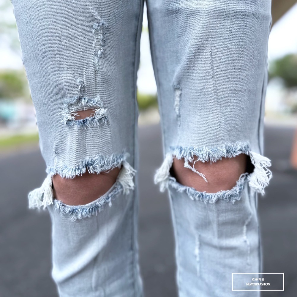 『新品上市』重磅刷白藍雙膝破壞小直筒褲(NOF22073107)-細節圖2