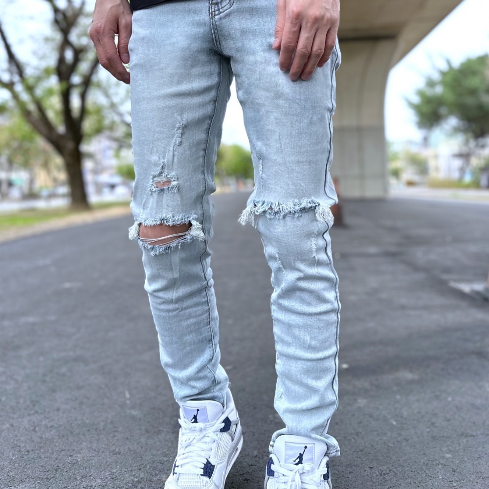 『新品上市』重磅刷白藍雙膝破壞小直筒褲(NOF22073107)-細節圖3