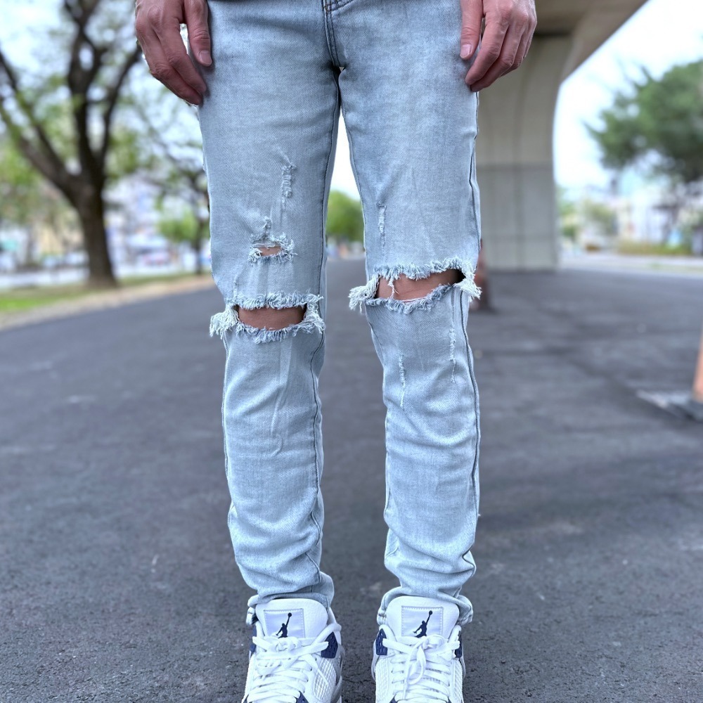 『新品上市』重磅刷白藍雙膝破壞小直筒褲(NOF22073107)-細節圖5