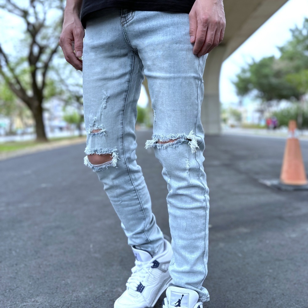 『新品上市』重磅刷白藍雙膝破壞小直筒褲(NOF22073107)-細節圖6