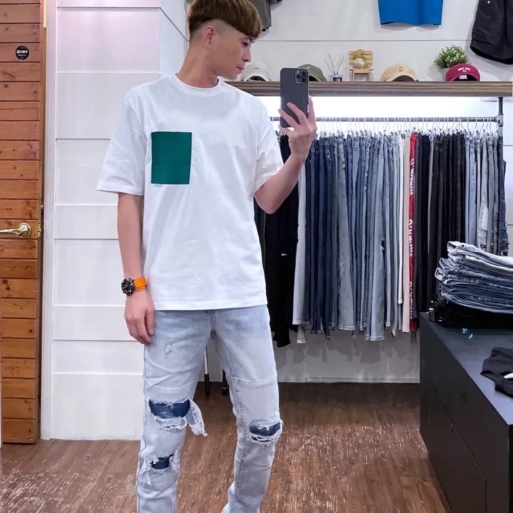 『新品上市』重磅三洞藍補丁小直筒褲(NOF22033103)-細節圖4