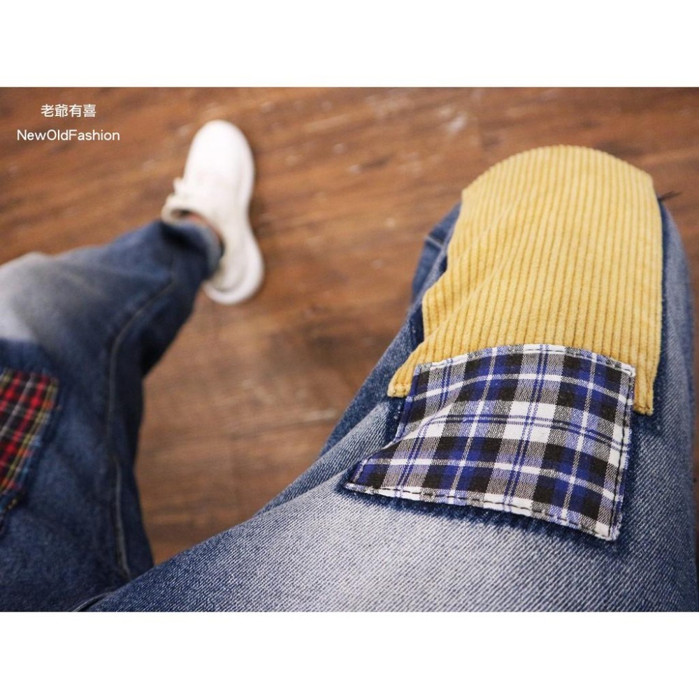 『老爺有喜』重磅超高拼布工藝刷白牛仔直筒褲 工裝褲 拼接工藝 寬褲 阿美咔嘰 日系 硬挺版型 工作褲 牛仔褲-細節圖6