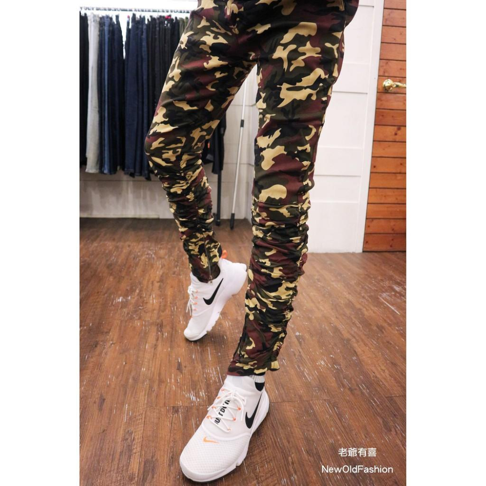 『老爺有喜』重磅迷彩超挺側拉鍊彎刀褲（迷彩）縮口褲 彈性修身 窄版 顯瘦 側拉鍊 鬆緊抽繩 工裝 工作褲-細節圖2
