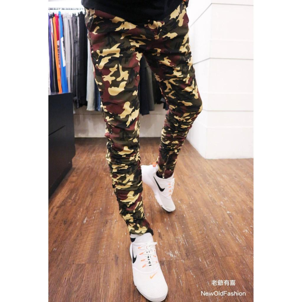 『老爺有喜』重磅迷彩超挺側拉鍊彎刀褲（迷彩）縮口褲 彈性修身 窄版 顯瘦 側拉鍊 鬆緊抽繩 工裝 工作褲-細節圖4