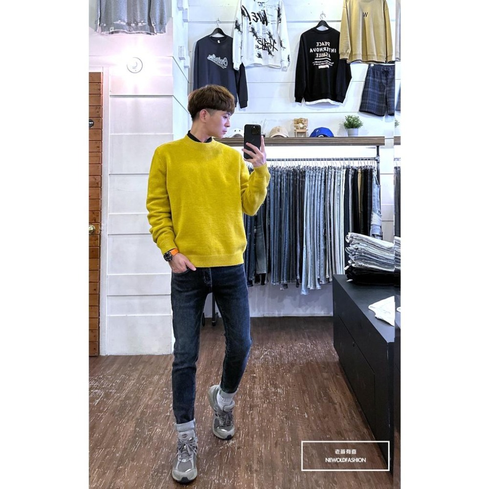 『老爺有喜』重磅圓領毛呢素色針織衫-芥末黃(NOF221067001)-細節圖7