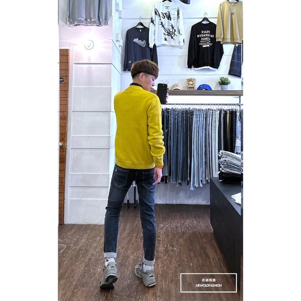 『老爺有喜』重磅圓領毛呢素色針織衫-芥末黃(NOF221067001)-細節圖9